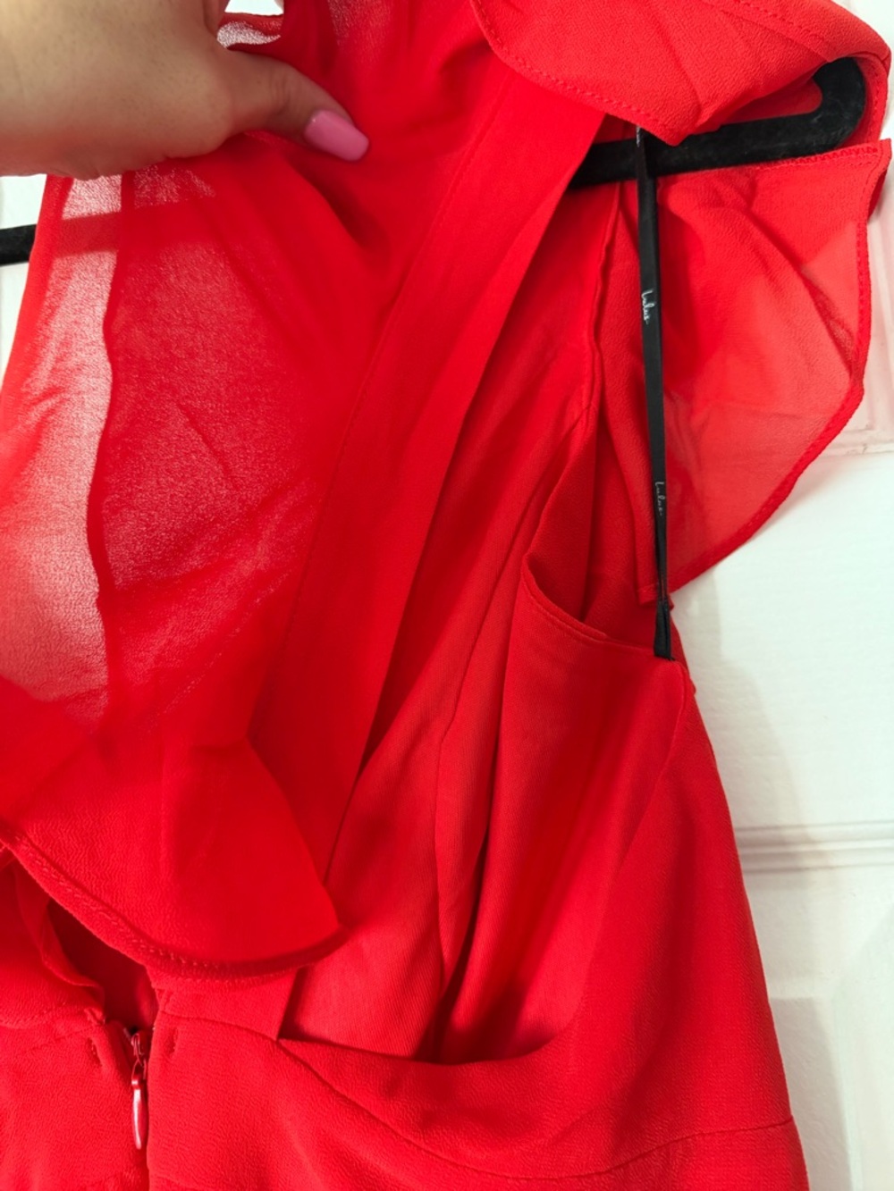 NWT Lulu's Red Ruffle V-Neck Mini Dress - Picture 10 of 11